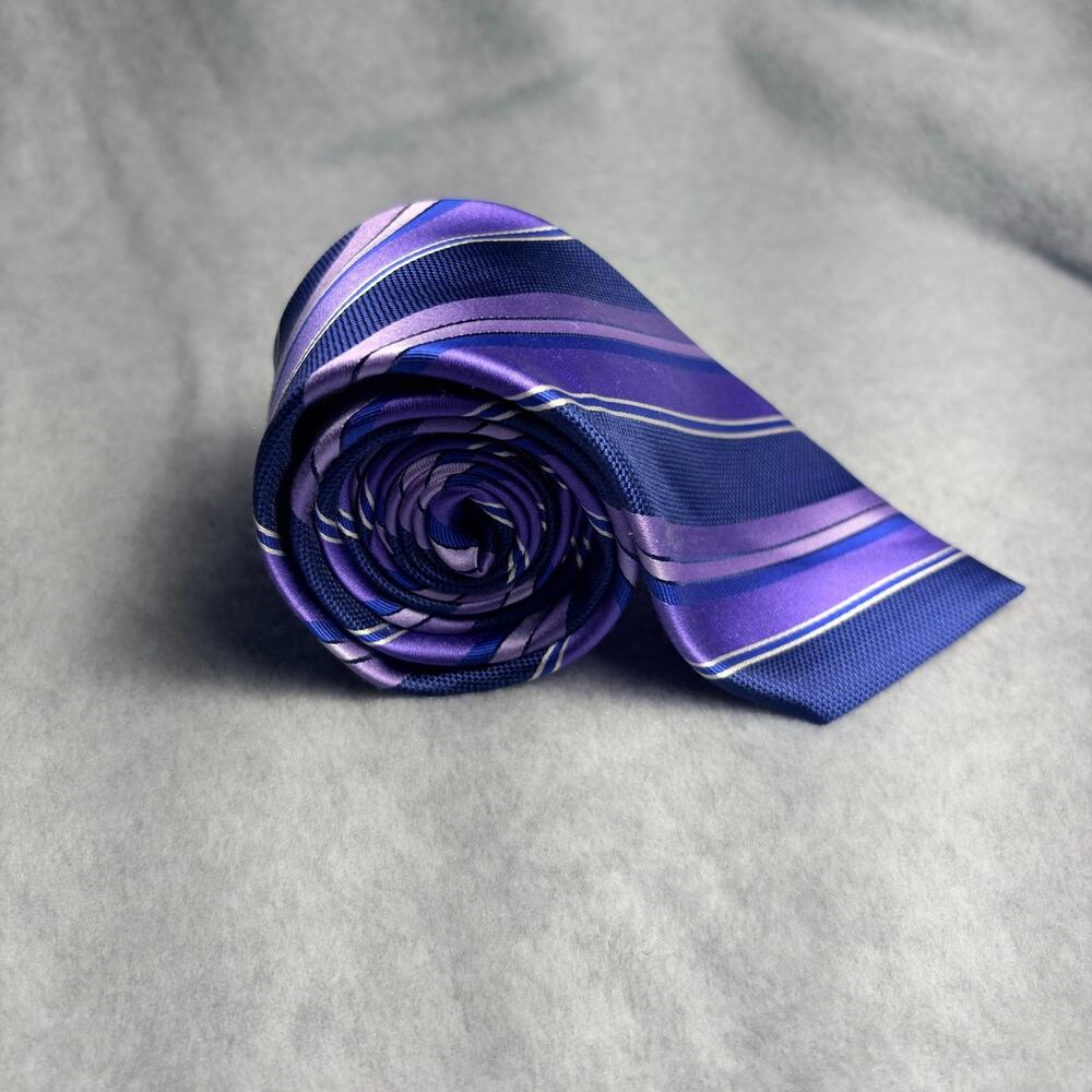 Jos. A Bank Traveler Repp Tie Mens Classic Purple Stripes 100% Silk Executive